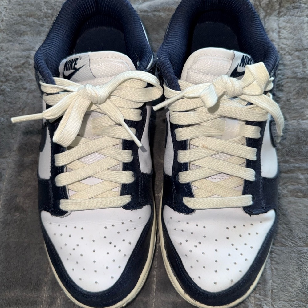 Nike Low Top Sneakers in White & Navy with Cream Accents